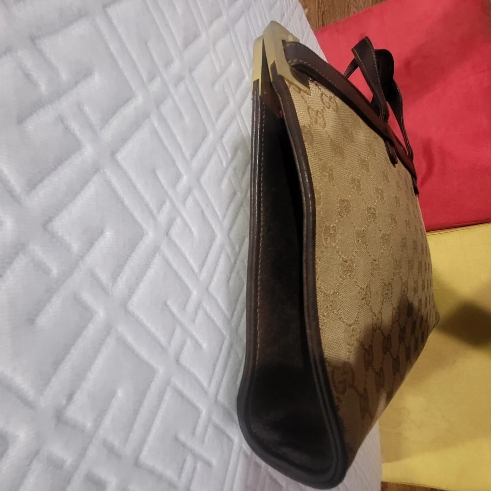 Gucci GG Canvas and Leather Weekender Handbag Vintage..